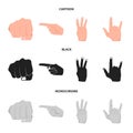 Closed fist, index, and other gestures. Hand gestures set collection icons in cartoon,black,monochrome style vector