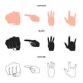 Closed fist, index, and other gestures. Hand gestures set collection icons in cartoon,black,outline style vector symbol