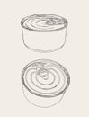 Closed food tin cans, sketch vector.
