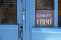 Closed french text means ferme and kenavo in Brittany language on door store text sign board on windows shop