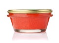 Closed glass jar of red salmon caviar Royalty Free Stock Photo