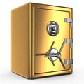 Closed gold safe over white background