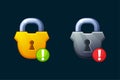 Closed golden padlock. Game icon. Block and security