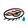 Closed green eye with drop of tear hand drawn vector illustration in doodle style