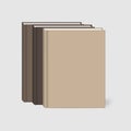 Closed hardcover books standing on the table  realistic vector mock-up. Blank brown notebook set  template Royalty Free Stock Photo