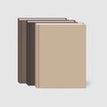 Closed hardcover books standing on the table realistic vector mock-up. Blank brown notebook set template