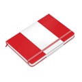 Closed hardcover notebook with ribbon bookmark and elastic closure strap, realistic vector illustration. Business diary