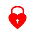 Closed heart padlock isolated on white background.