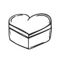 Closed heart shaped gift box. Pink striped box for present or chocolate sweets. Valentine s day concept illustration. Vector