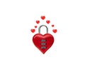 Closed heart shaped padlock on white