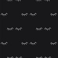 Closed human eyes with eyelashes during night sleep on black background. Seamless pattern background dreaming eyes.