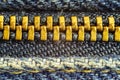 Closed jeans zipper, high magnification macro image. Royalty Free Stock Photo