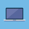 Closed laptop with purple screen on blue background Royalty Free Stock Photo
