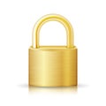 Closed Lock Security Gold Icon Isolated On White. Realistic Protection Privacy Sign