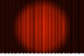 Closed luxury red curtain with many shadow stage background spotlight beam illuminated. Theatrical velvet fabric drapes Royalty Free Stock Photo