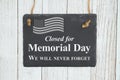 Closed Memorial  Day chalkboard sign Royalty Free Stock Photo