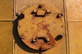 Closed metal hatchway of the abandoned missile silos