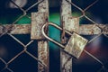 Closed metal lock door security protection padlock. Royalty Free Stock Photo