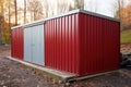 a closed metal outdoor storage