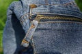 closed metal zip on blue cotton jeans Royalty Free Stock Photo