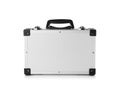 Closed modern silver suitcase on white Royalty Free Stock Photo