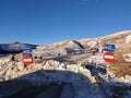 Closed mountain road due to winter conditions Royalty Free Stock Photo