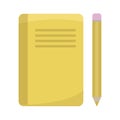 Closed notebook illustration. Yellow pencil stationery. Office supply Vector. Business icon concept. Royalty Free Stock Photo