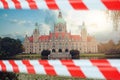 Closed old Hannover town hall. View with warning tape Royalty Free Stock Photo