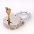 Closed old style padlock with key