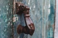 Closed Old vintage wood Door with door lock, texture, background Royalty Free Stock Photo