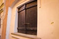 Closed Old Wooden Shutters On The Window In An Ancient Medieval Building Royalty Free Stock Photo