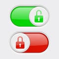 Closed and open buttons. Toggle switch red and green buttons Royalty Free Stock Photo