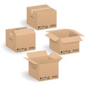 Closed and open Cardboard boxes