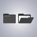 Closed and open folders icon on grey background. Vector illustration