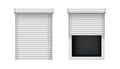 Closed and open horizontal window blinds. Realistic plastic window shutters, front view. Vector jalousie mockup for