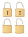 Closed and open lock classic metal lock with golden color flat vector illustration isolated on white background