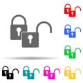 closed and open lock multi color style icon. Simple glyph, flat vector of cyber security icons for ui and ux, website or mobile Royalty Free Stock Photo