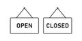 Closed open signboards isolated. Retro decoration market element. Store banner