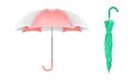 Closed and Open Umbrella as Waterproof Protective Accessory for Rainy Weather Vector Set