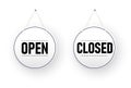 Closed and open white signboards hanged . Rectangular shape clipboard for retail, shop, store, cafe, bar, restaurant