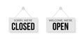 Closed and open white signboards hanged on suction cup. Rectangular shape clipboard for retail, shop, store, cafe, bar