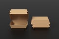 Closed and opened cardboard food box mock up. Packaging for hamburger  lunch  fast food  burger and sandwich Royalty Free Stock Photo