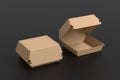 Closed and opened cardboard food box mock up. Packaging for hamburger  lunch  fast food  burger and sandwich Royalty Free Stock Photo