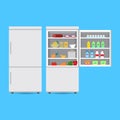 Closed and opened refrigerator with food Royalty Free Stock Photo