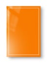 Closed orange blank book with frame isolated on white