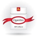 Closed pack of cigarettes. Cigarettes pack icon. Cigarettes pack with ribbon. Cigarettes pack illustration