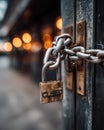 Closed Padlock and Heavy Chain on a Gate Royalty Free Stock Photo