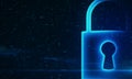 Closed padlock icons over blurry immersive cyber security network interface