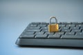Closed padlock on a keyboard. Online shopping protection. Cyber security