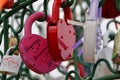 Closed padlocks in the form of heart.